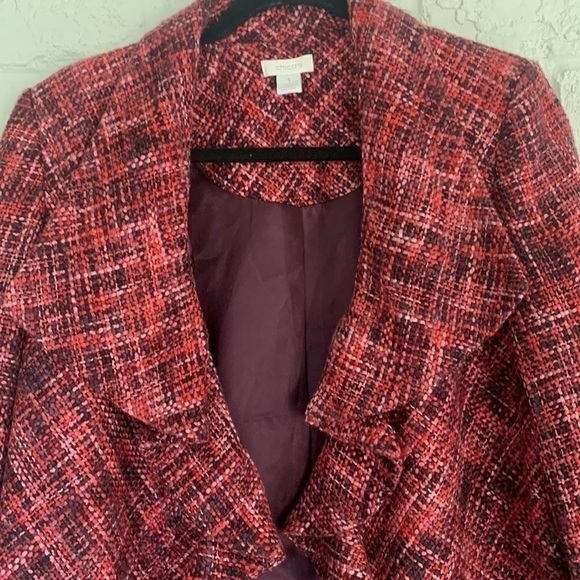 Chicos Shades of Fall Pinks Tweed Style One Hook Front Opening Jacket - Picture 2 of 7